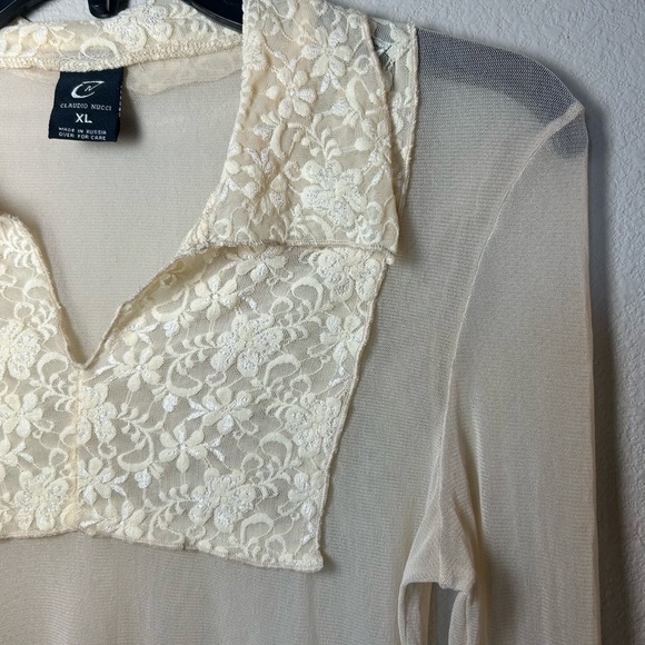 Sheer Blouse Woman’s XL Long Sleeve Top Laced Translucent Bodice Form Fitting - Picture 7 of 9